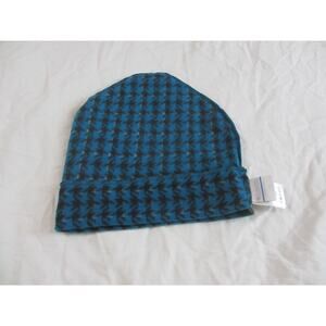 Columbia fleece beanie in a blue and black houndstooth pattern L/XL